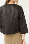 round neck dark brown leather jacket  rear view