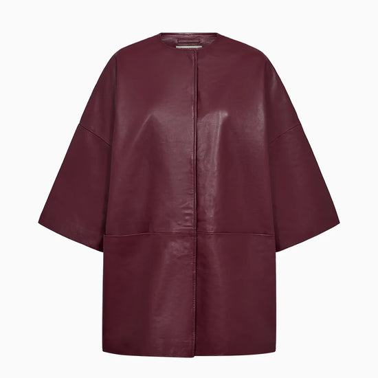 half sleeve concealed placket burgundy leather jacket from pieszak