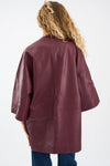 half sleeve concealed placket burgundy leather jacket from pieszak rear view