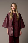 half sleeve concealed placket burgundy leather jacket from pieszak model shot