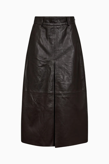 mid length chocolate brown leather pleated skirt with belt loops