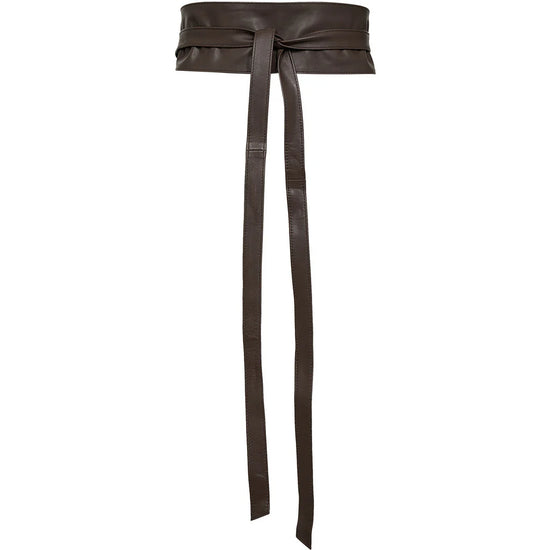 brown leather tie belt  rear view 