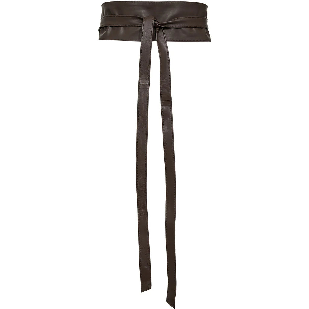 brown leather tie belt  rear view 