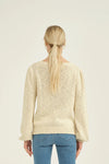Cream cotton knitted jumper with crew neck and long sleeves with gathered shoulder seam