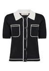 black short sleeve button through polo with white contrast details