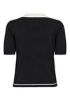 Rear view of black short sleeve button through polo with white contrast details