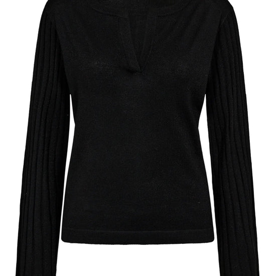 black v neck metallic top with ribbed wide sleeves from pieszak