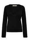 black v neck metallic top with ribbed wide sleeves from pieszak