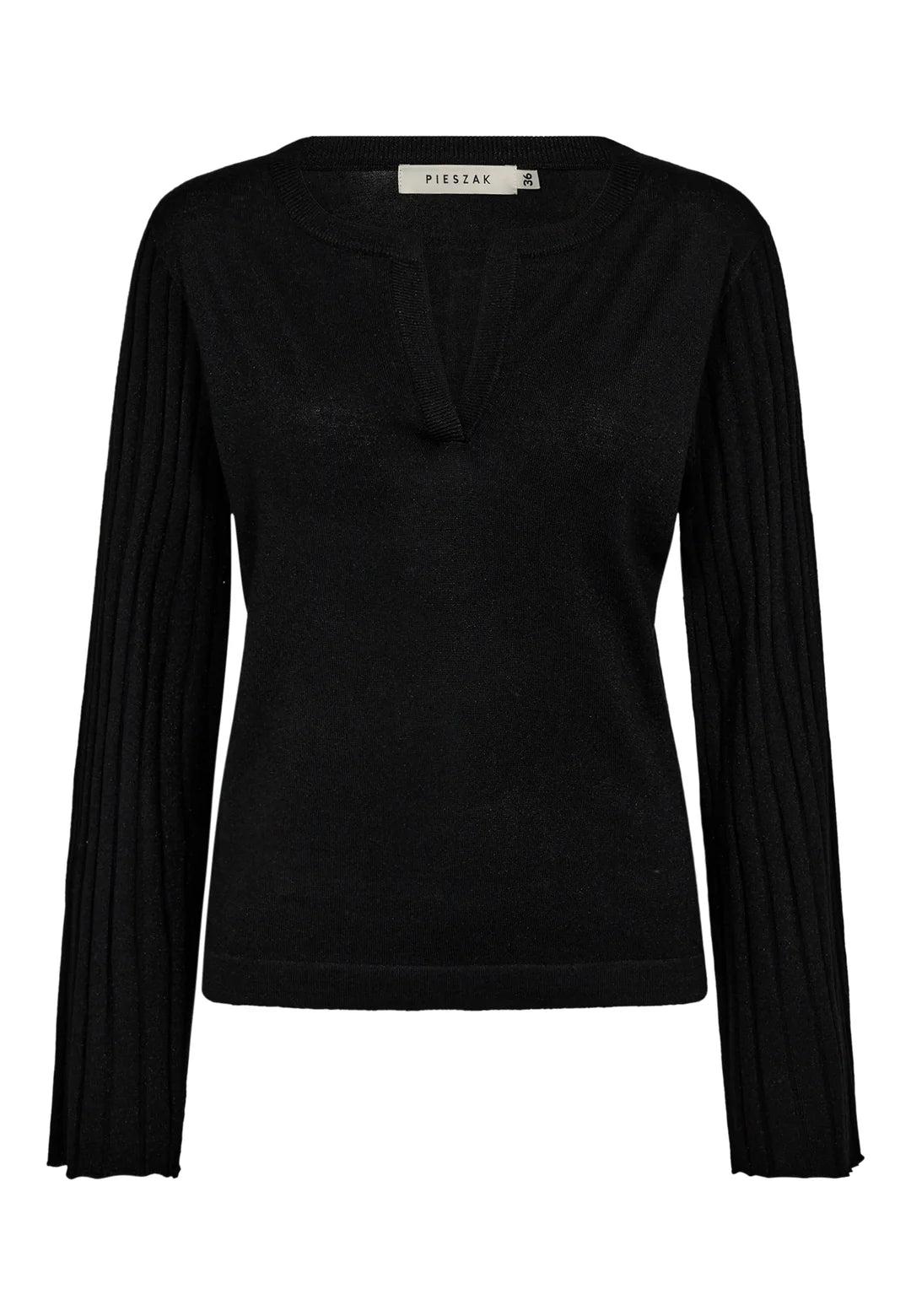 black v neck metallic top with ribbed wide sleeves from pieszak
