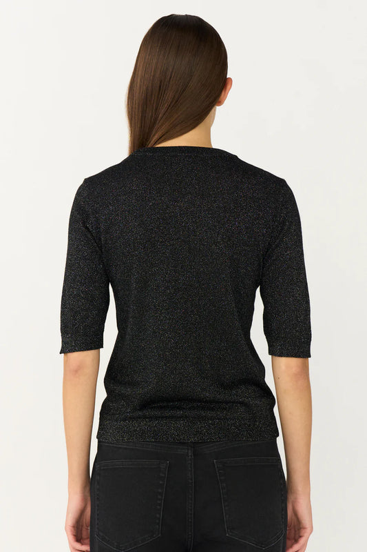 Rear view of short sleeve sparkle knit