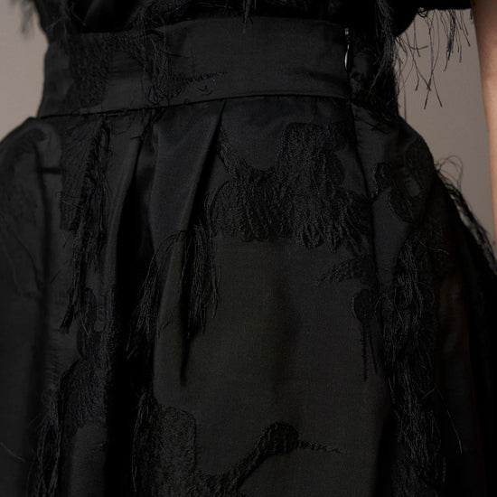 Close up of textured fabrication on Pieszak skirt