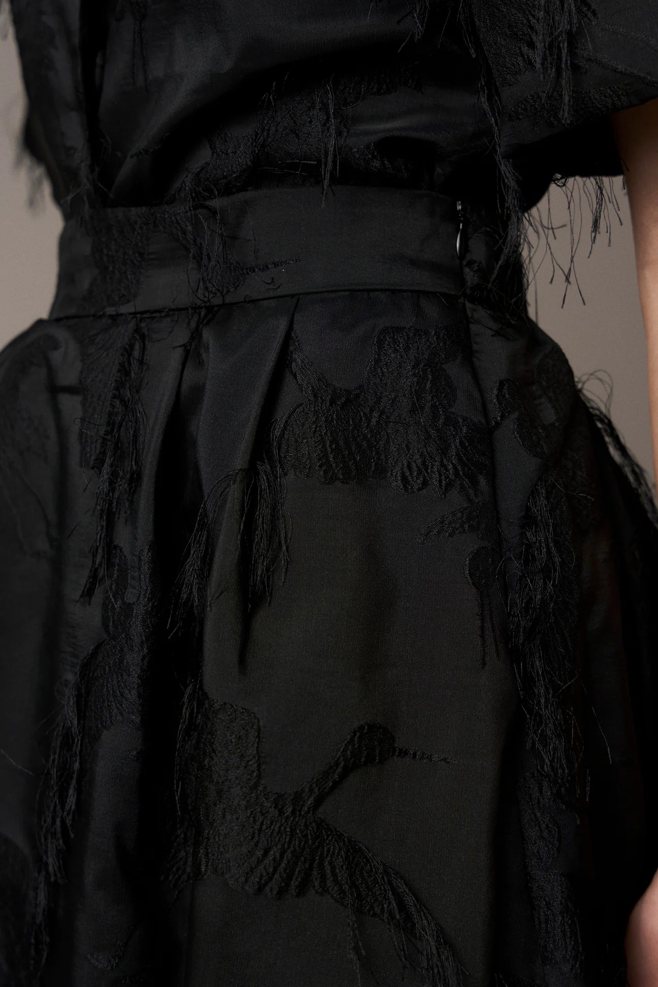 Close up of textured fabrication on Pieszak skirt