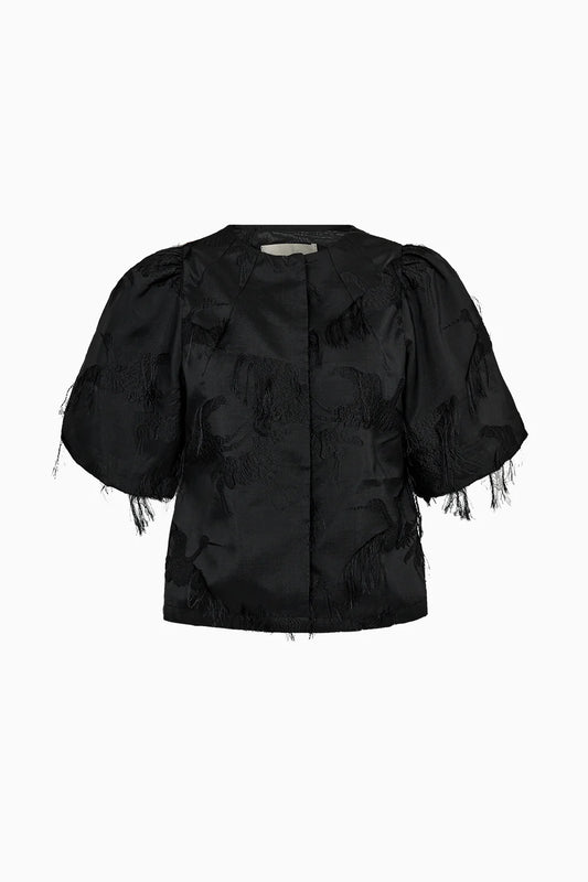 Black blouse with puff sleeves on a white background from Pieszak