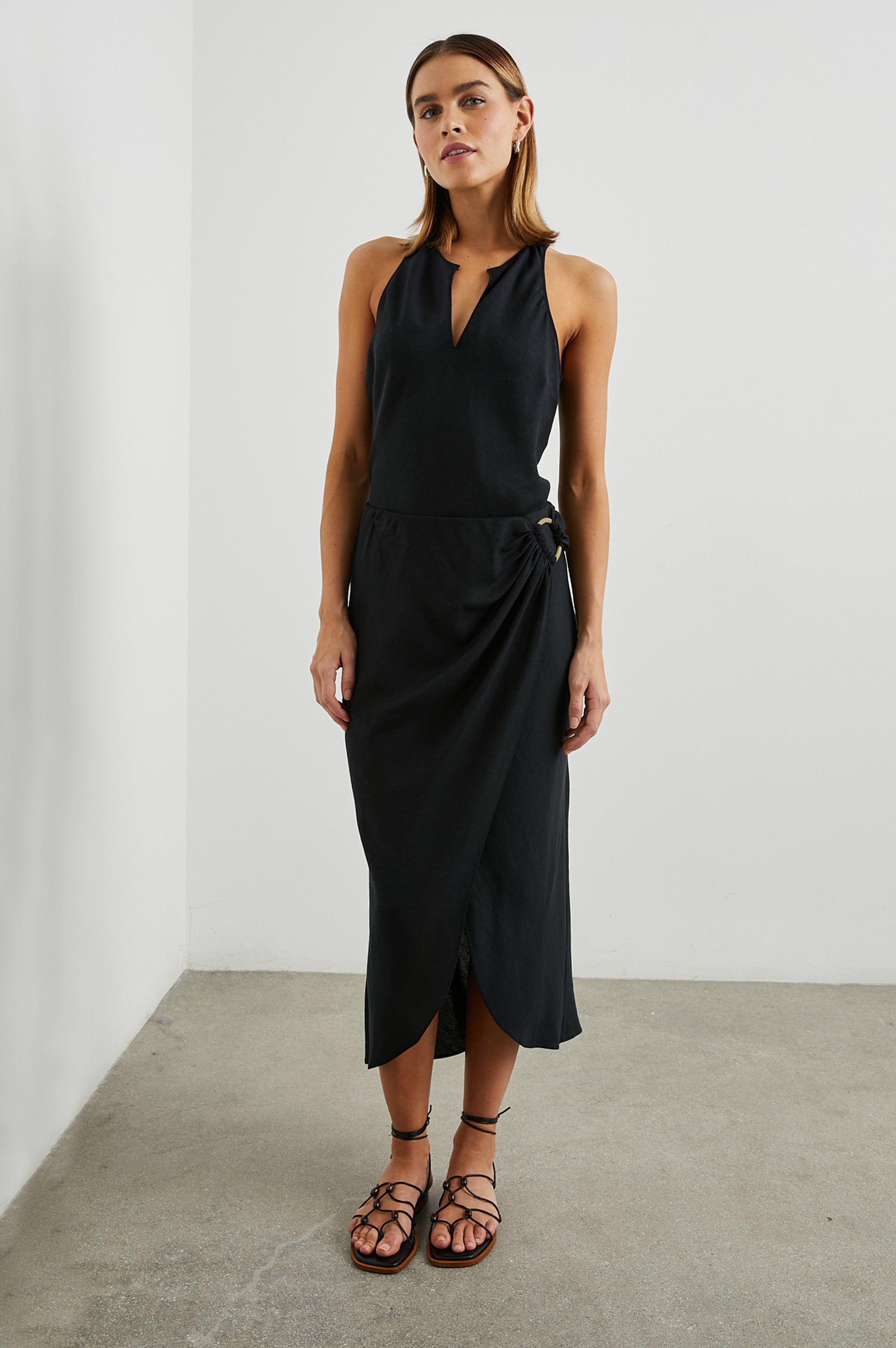 Sleeveless black top with racer back