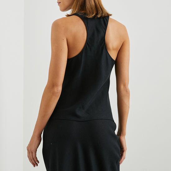 Sleeveless black top with racer back rear view