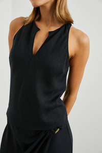 Sleeveless black top with racer back