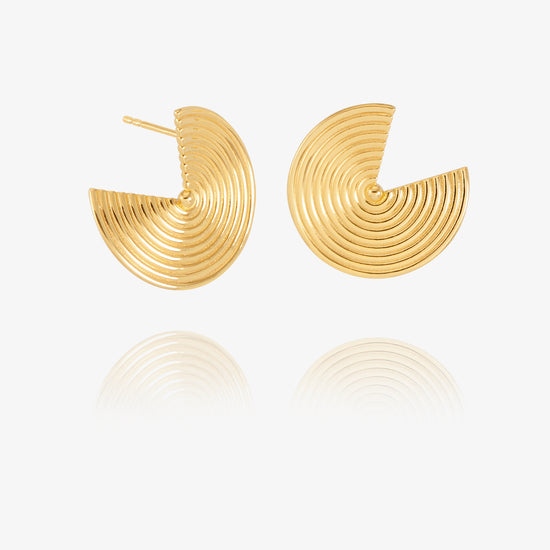 gold statement swirly circular earrings with triangle cut out form rachel jackson