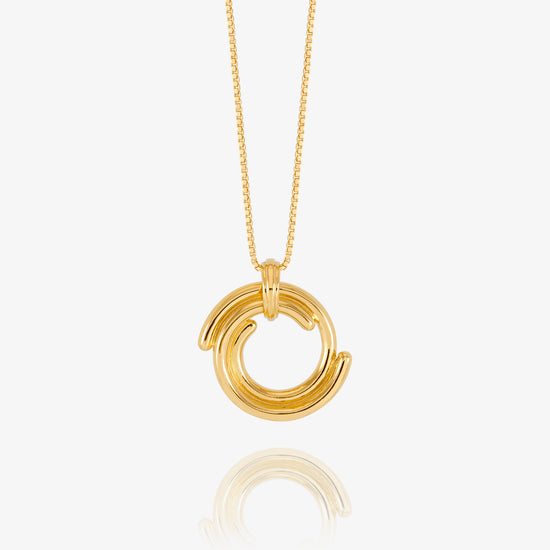 circle necklace with gold swirly effect on delicate gold chain from rachel jackson