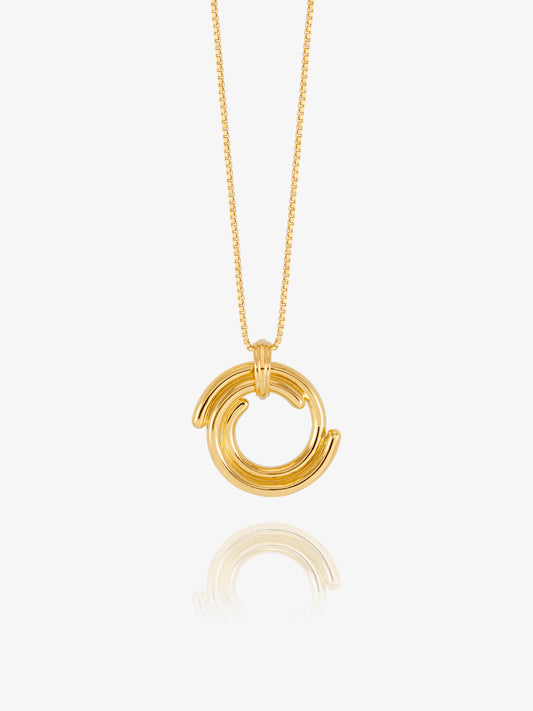 circle necklace with gold swirly effect on delicate gold chain from rachel jackson