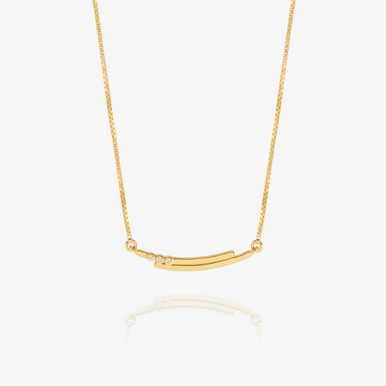 gold curve necklace with diamante detailing on a delicate gold chain from rachel jackson