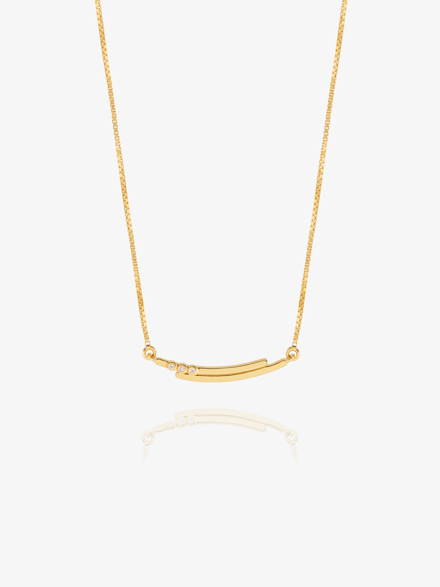 gold curve necklace with diamante detailing on a delicate gold chain from rachel jackson