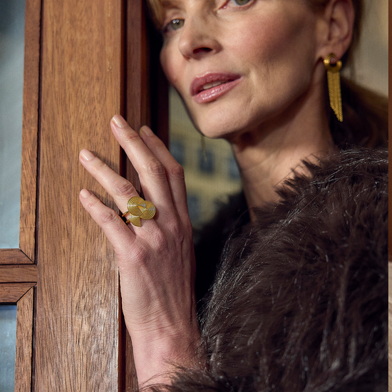 circular swirly ring with 3 circles with cut outs from rachel jackson model shot