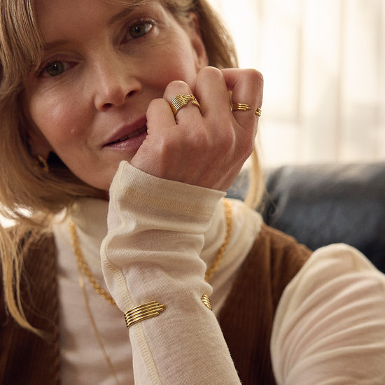 gold triple band open ring from rachel jackson model shot