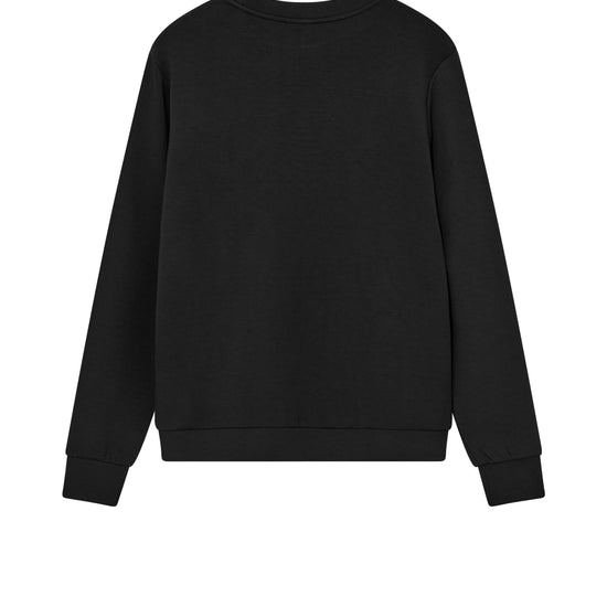 Rear view of mens black round neck sweatshirt