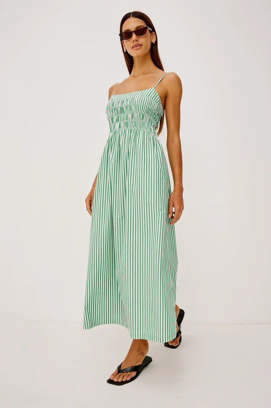 Women wearing green and white stripe dress from rails