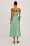 Rear view of white and green stripe dress from rails