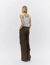 wide leg brown suit trousers with self tie at the waist from day birger  rear view