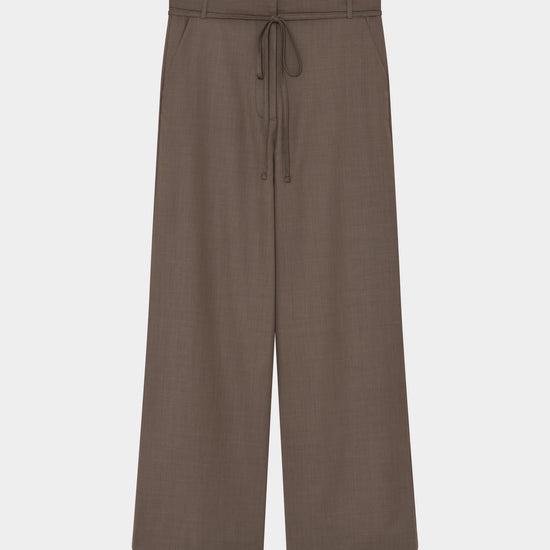 wide leg brown suit trousers with self tie at the waist from day birger 