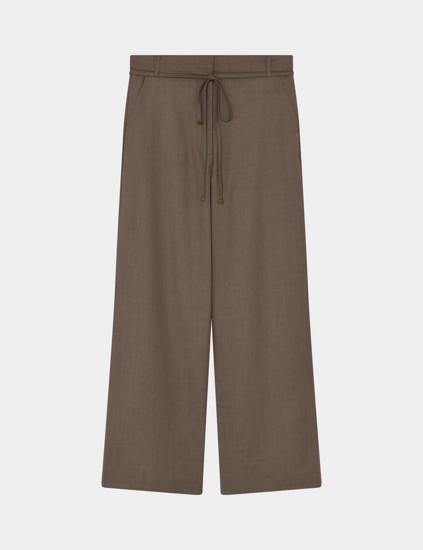 wide leg brown suit trousers with self tie at the waist from day birger 