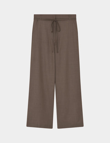 wide leg brown suit trousers with self tie at the waist from day birger 