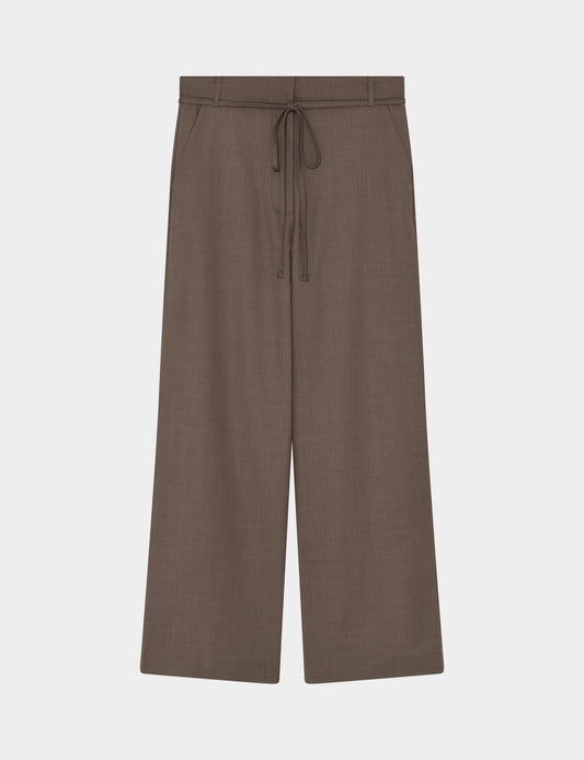 wide leg brown suit trousers with self tie at the waist from day birger 
