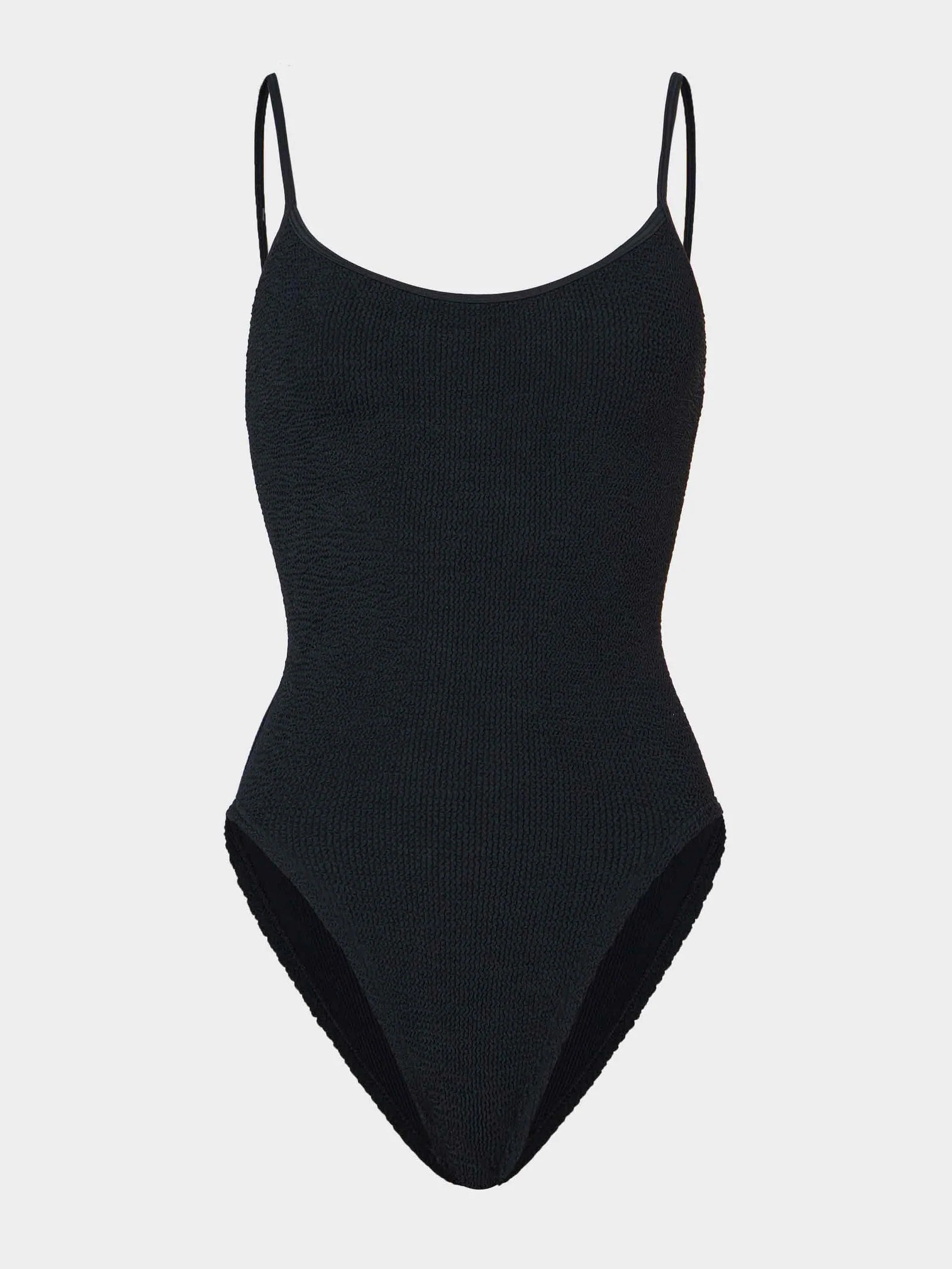 black thin strap scoop neck crinkle swimsuit from hunza g