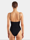 black thin strap scoop neck crinkle swimsuit from hunza g rear view