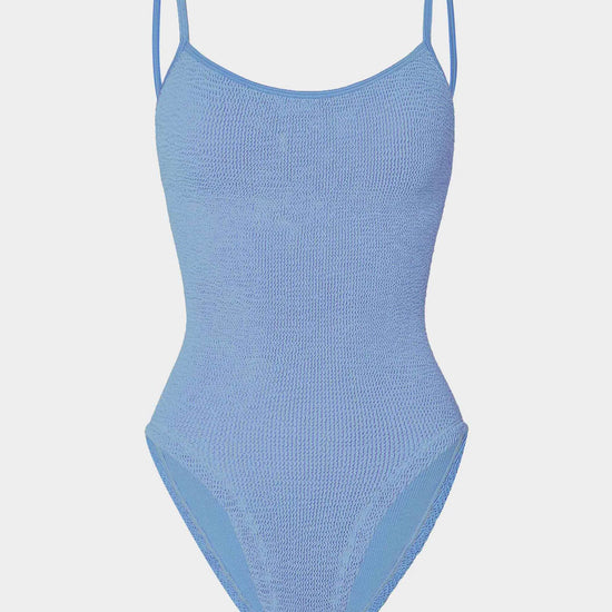 blue thin strap scoop neck crinkle swimsuit from hunza g