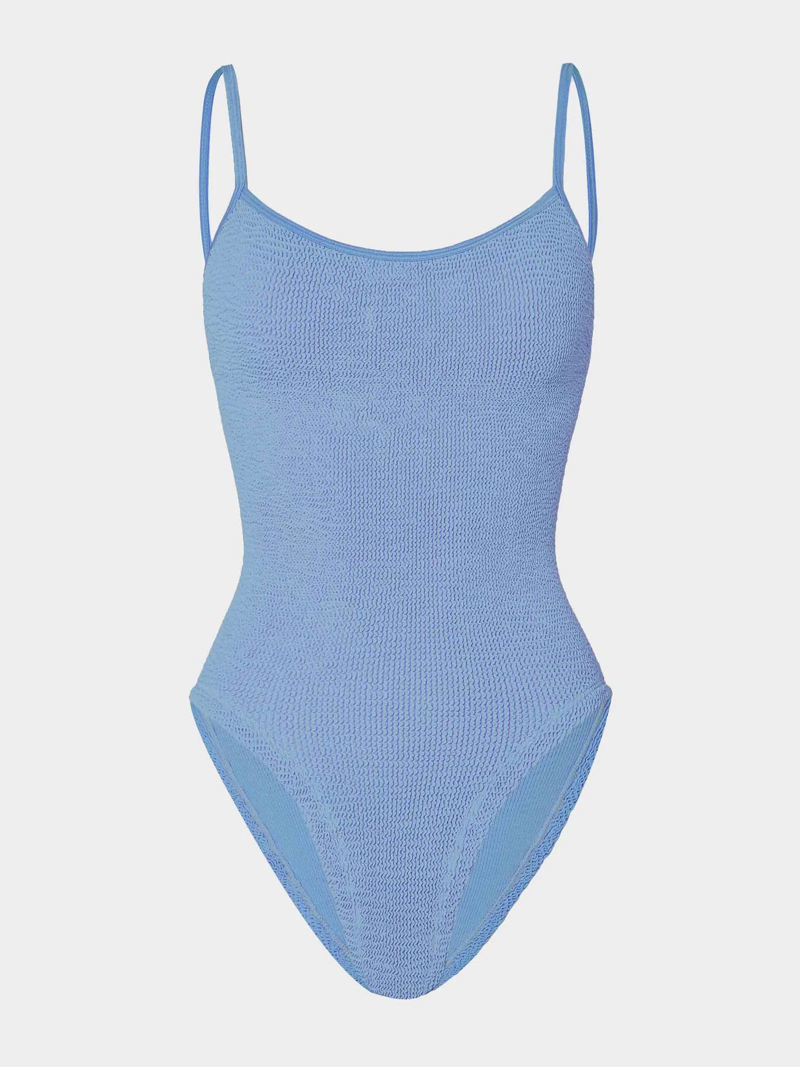 blue thin strap scoop neck crinkle swimsuit from hunza g
