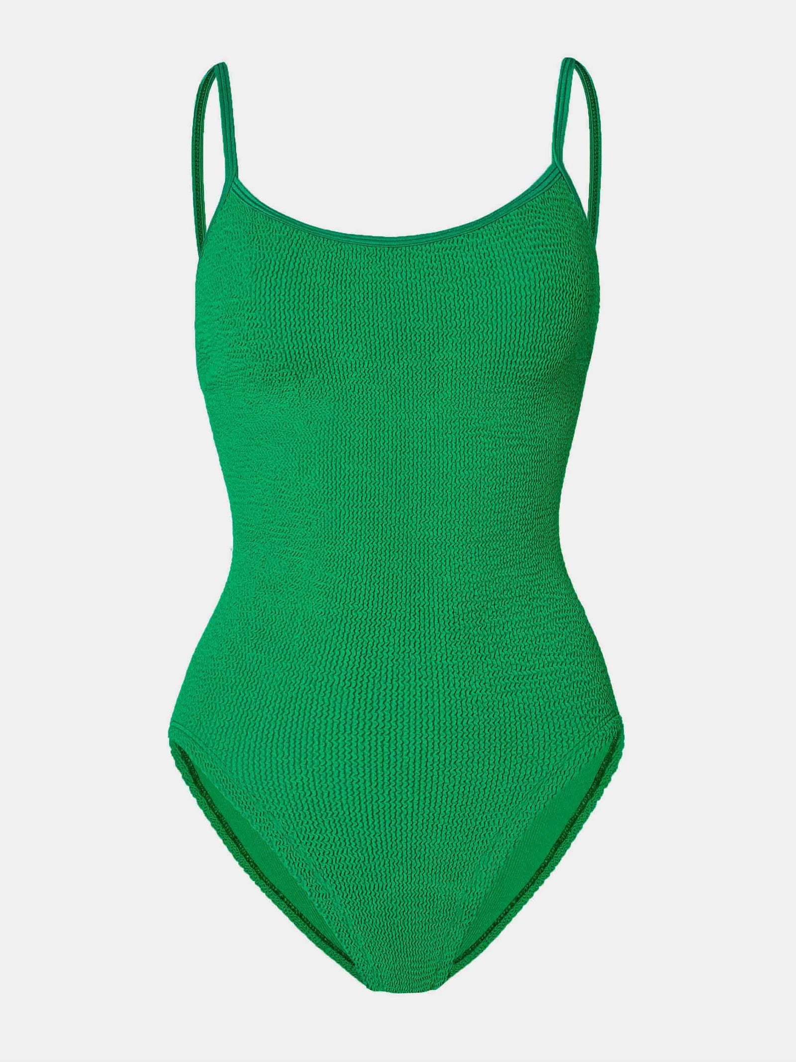 dark green thin strap scoop neck crinkle swimsuit from hunza g