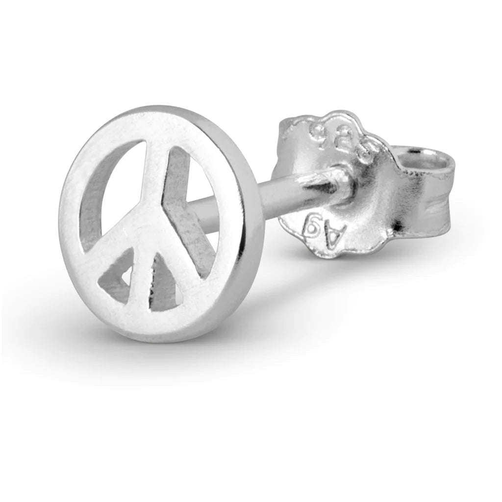 Peace sign single stud earring in sterling silver