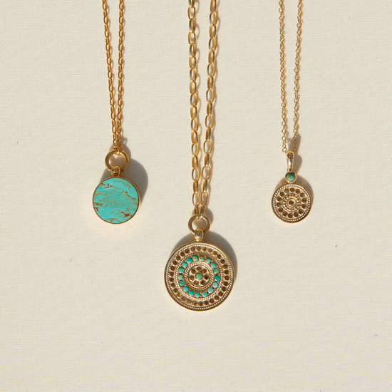 Three necklaces with turquoise stone details