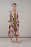 pink and dark grey robe with pots print 