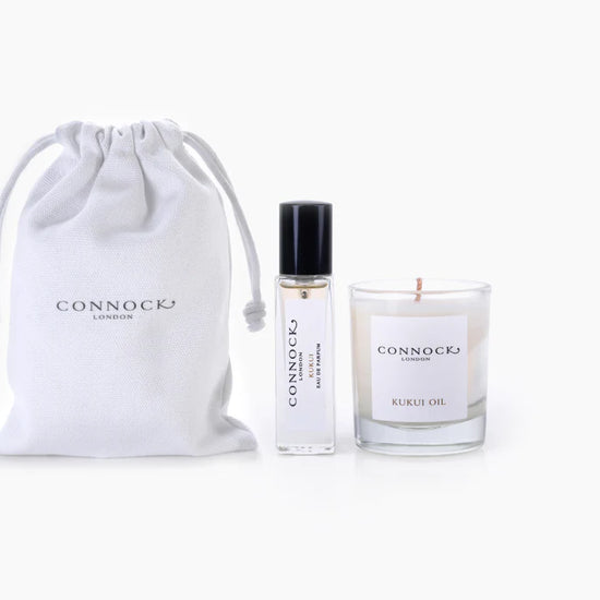 Kukui oil travel set with fragrance and small candle