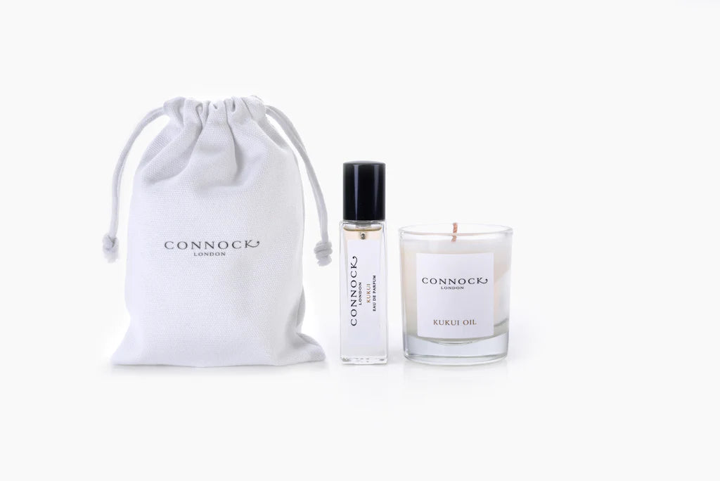 Kukui oil travel set with fragrance and small candle