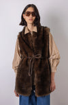 faux fur long belted brown gilet