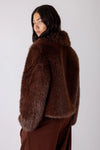 Brown fuax fur jacket with collar rear view