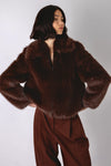 Brown fuax fur jacket with collar
