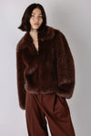 Brown faux fur jacket with collar