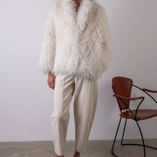 Cream shaggy faux fur jacket